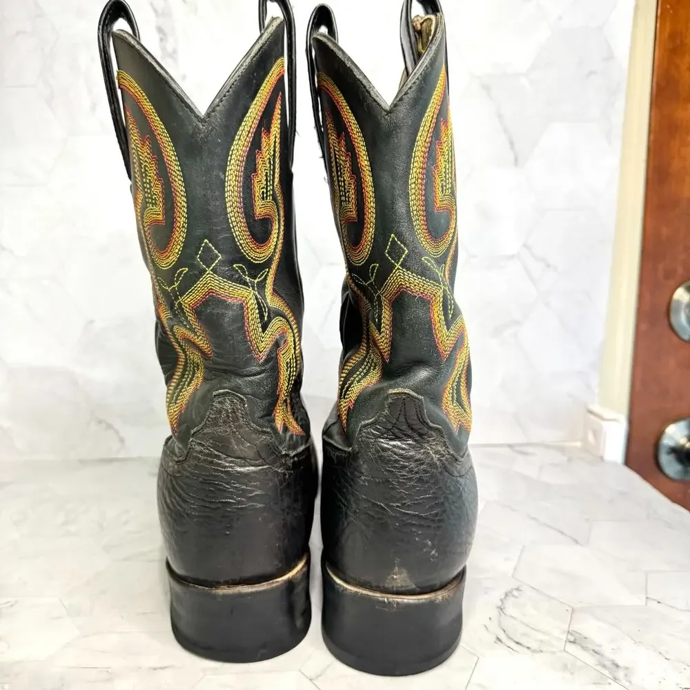 Ariat Boots Mens 8.5 D Black Leather Embroidered Cowboy Boots Western #38109
